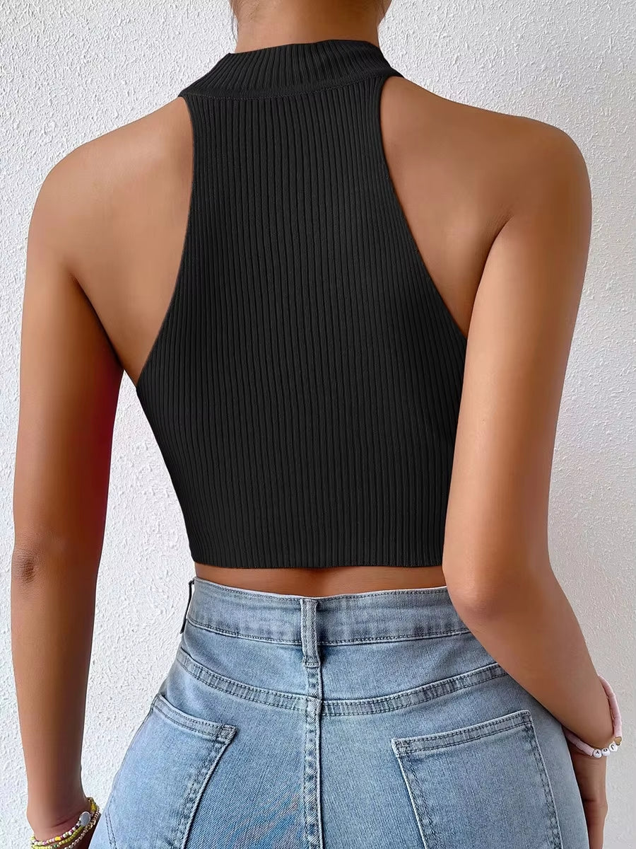 2025 Summer Fashion Women Basics Casual Knit Sleeveless Corset Halter Crossfit Crop Top Y2K Clothes Femme Stretch Sweater Tank