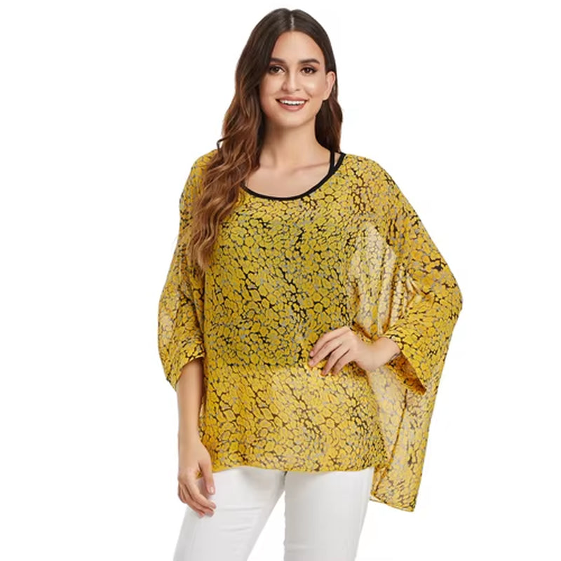 White Blouse Shirt Women Fashion Batwing Casual Summer Tops Tees Ladies Print Chiffon Blouses Streetwear plus Size