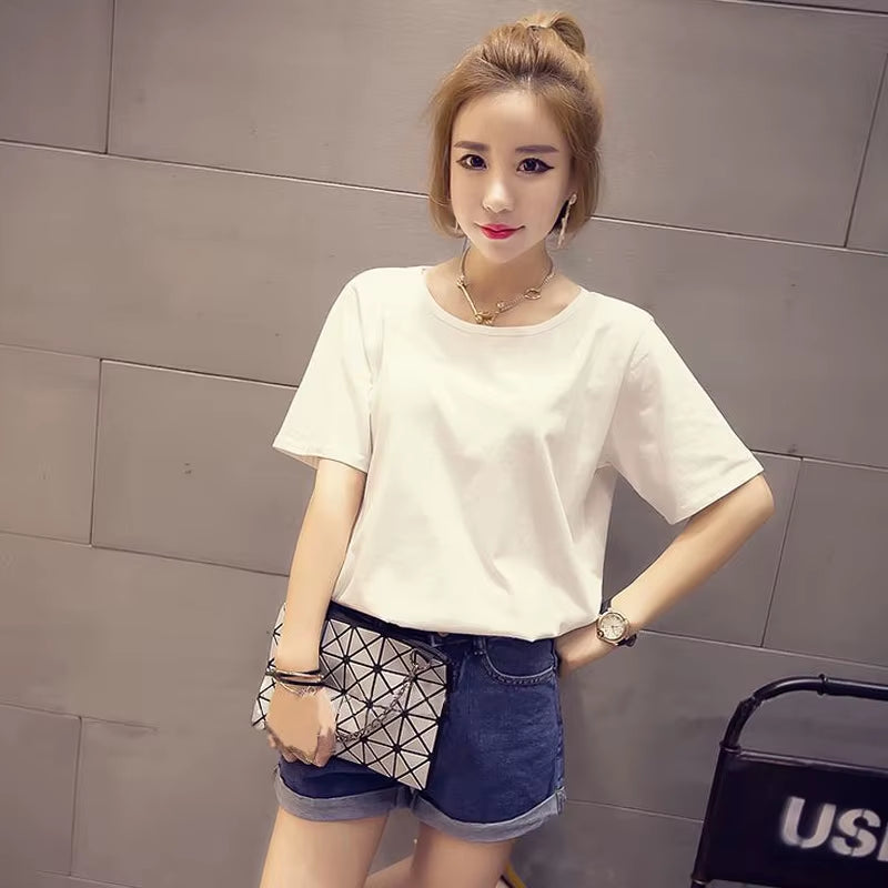 Sexy Backless Hollow Out T-Shirt Tops Women Summer Short Sleeve Solid Color Loose T Shirt Casual plus Size Tee Shirt Femme