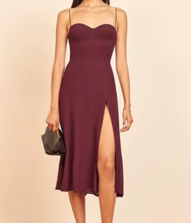 2025 Women Summer Spaghetti Strap Midi Dressweanavy Floral Print Dres Sexy Split Vestidos Global