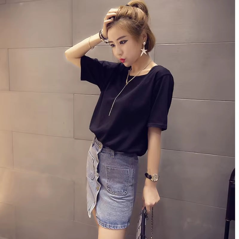 Sexy Backless Hollow Out T-Shirt Tops Women Summer Short Sleeve Solid Color Loose T Shirt Casual plus Size Tee Shirt Femme