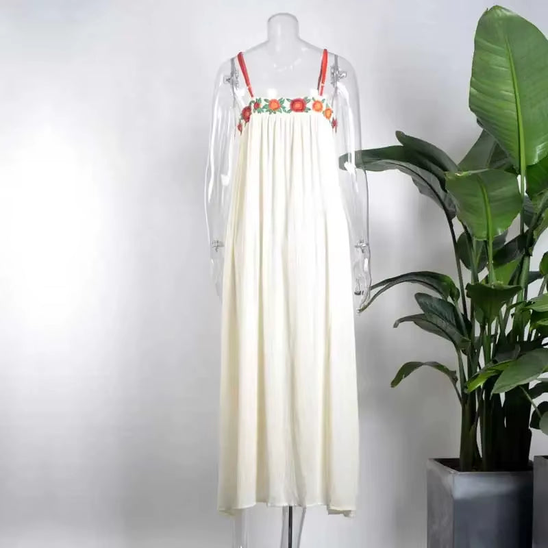 Summer Dresses Strapless Floral Embroidery Sexy White Maxi Dress Long Women Dresses Hippie Chic Vestido Robes